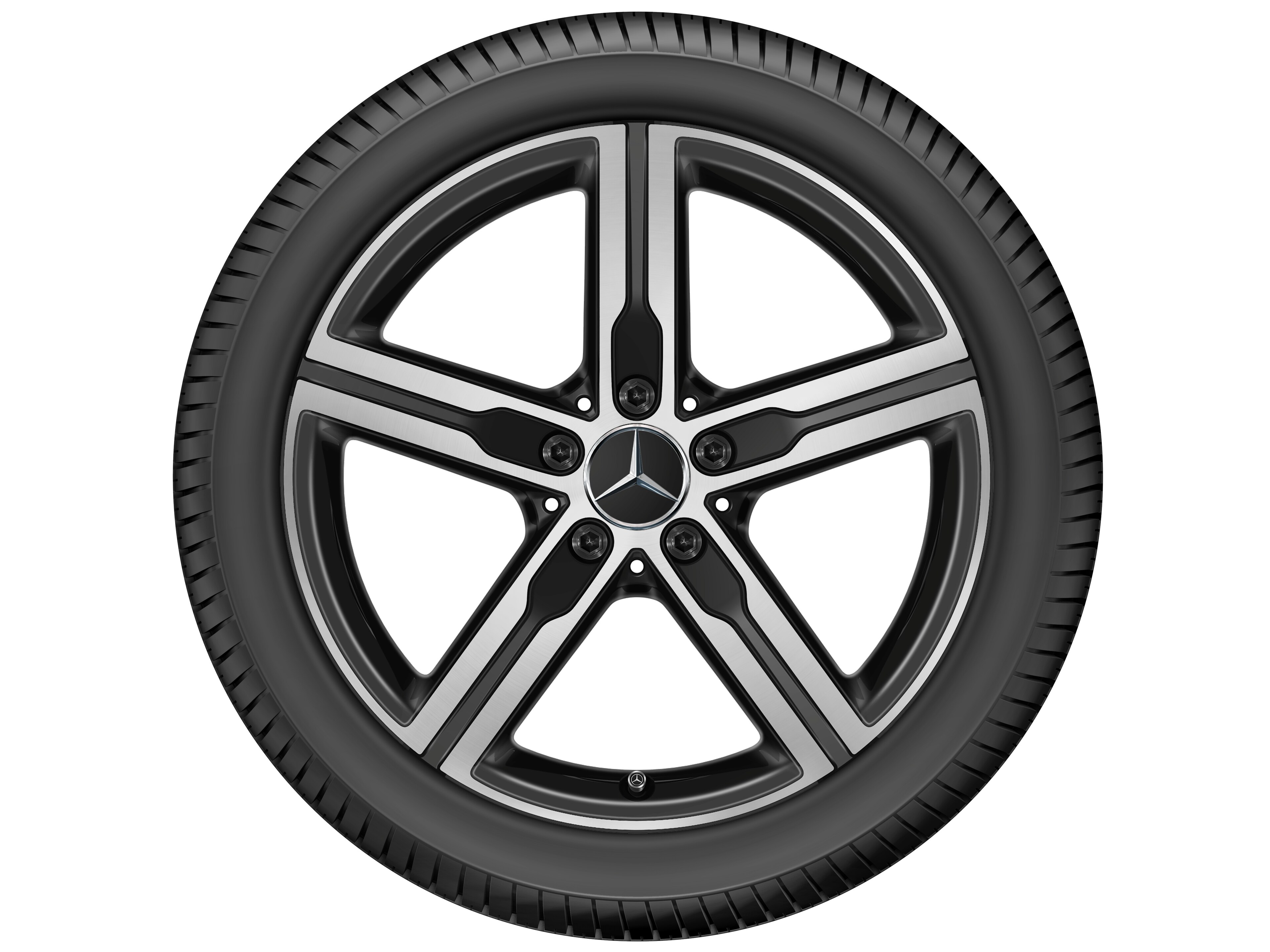 Cerchio a 5 razze, 45,7 cm (18 pollici), con tornitura a specchio - 7,5 J x 18 ET 49, nero opacizzato, Tornitura a specchio