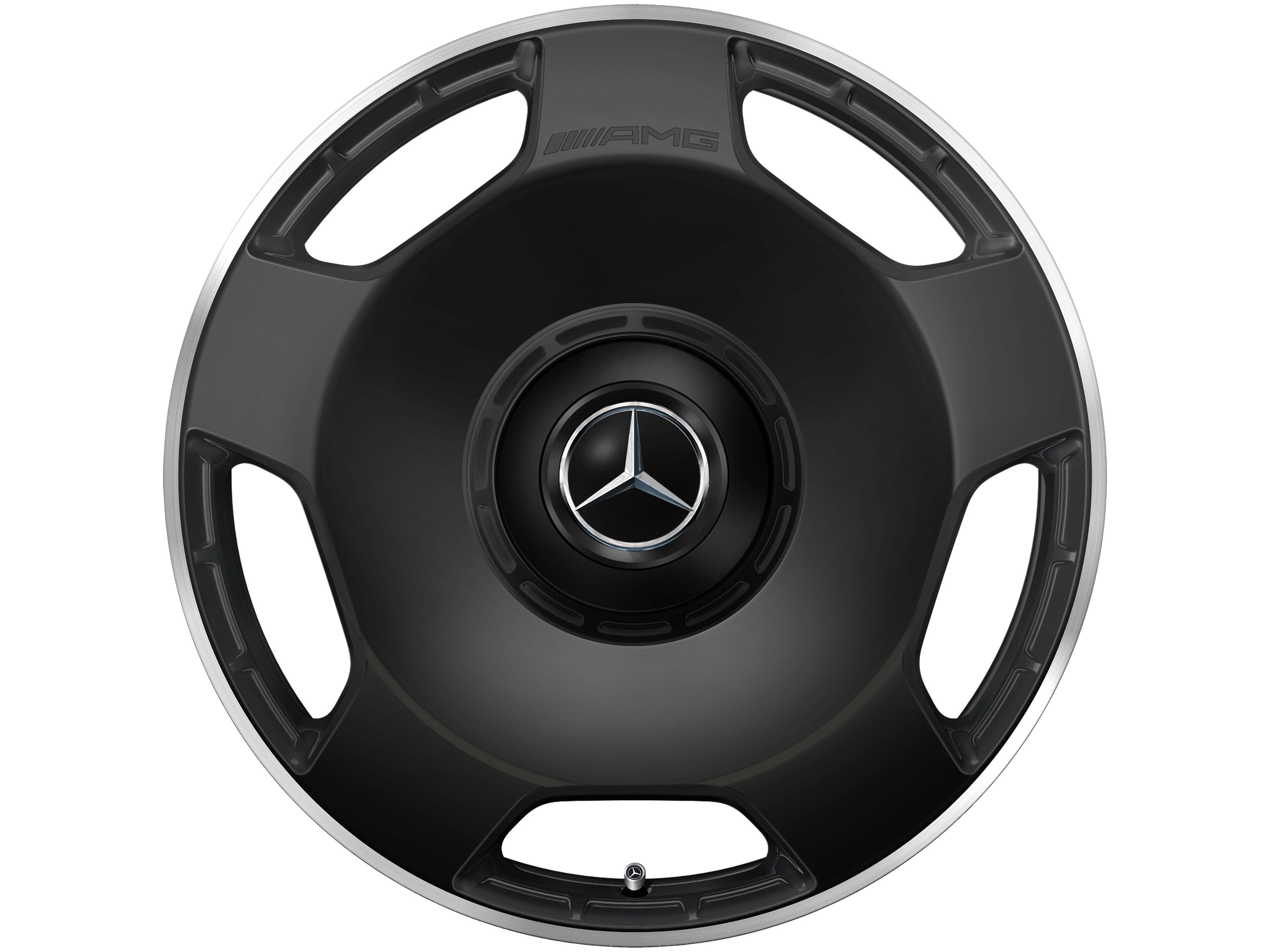 Cerchio fucinato AMG con design a 5 fori, 53,3 cm (21 pollici), Bordo del cerchio tornito a specchio - 11,5 J x 21 ET 30, nero opacizzato