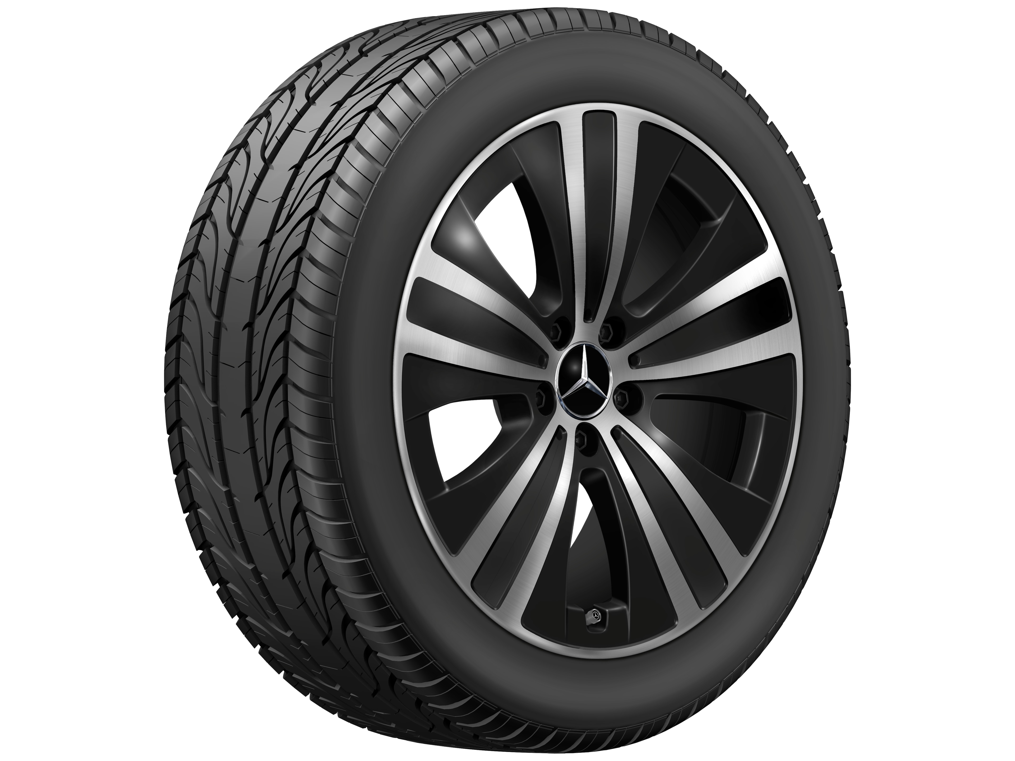 Cerchio a 5 razze, 48,3 cm (19 pollici) - 8,5 J x 19 ET 47,5, colore nero, Tornitura a specchio