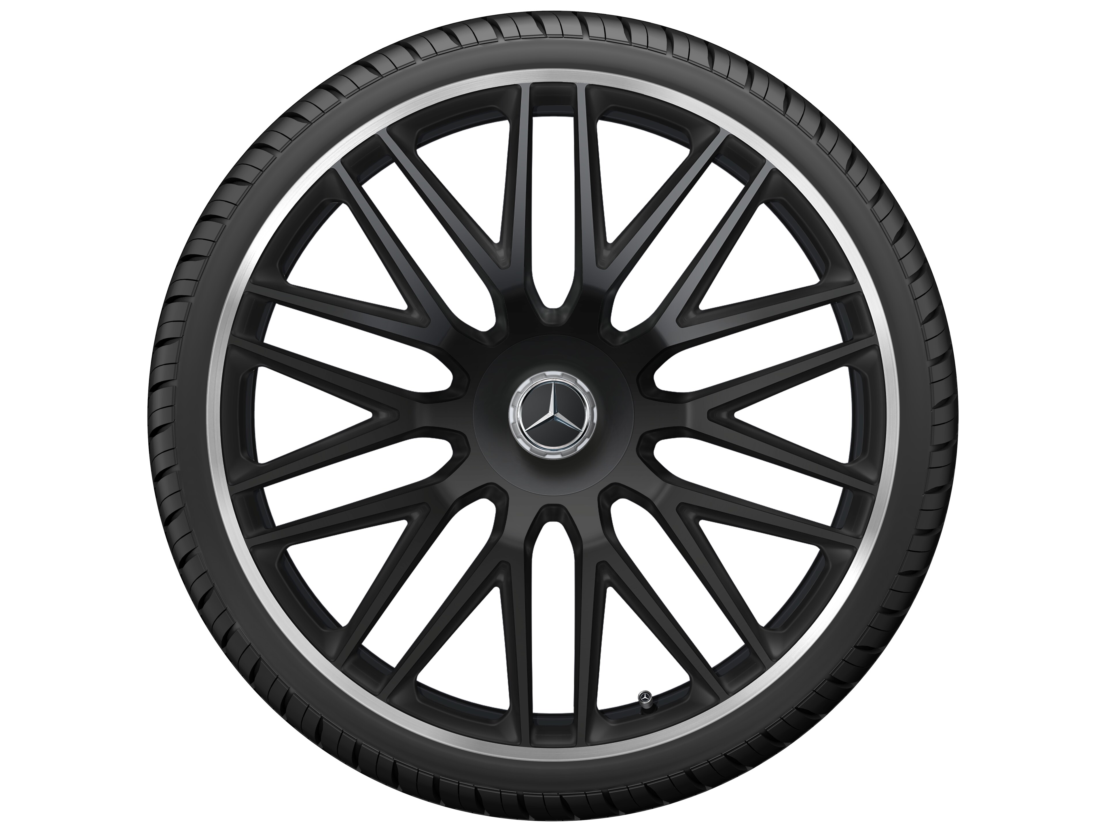 AMG Schmiederad im Vielspeichen-Design, 58,4 cm (23 Zoll), Felgenhorn glanzgedreht - 11,5 J x 23 ET 47, schwarz matt, Felgenhorn glanzgedreht