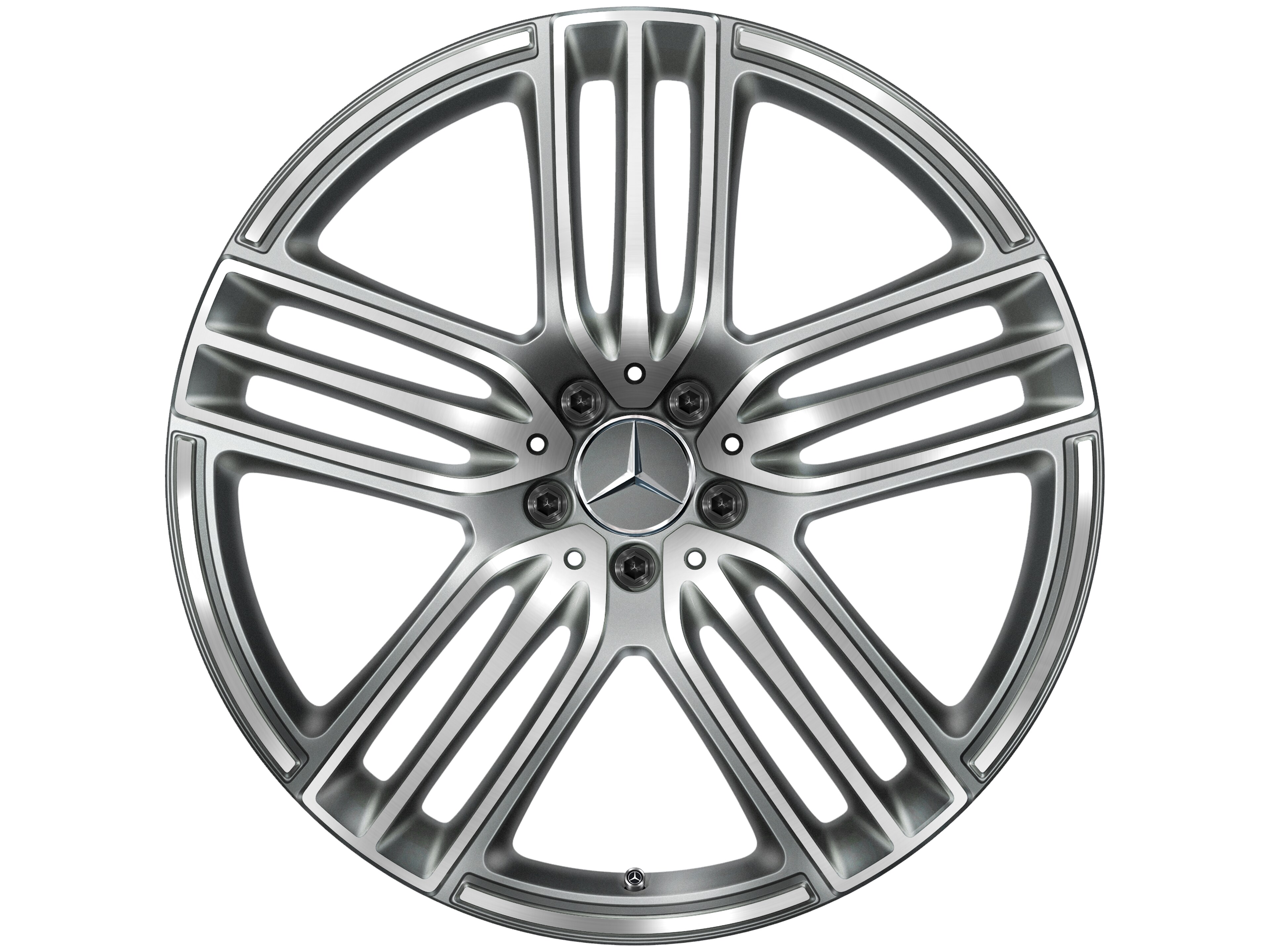 Cerchio a 5 triple razze, 53,3 cm (21 pollici), con tornitura a specchio - 11 J x 21 ET 55, grigio Himalaya, Tornitura a specchio