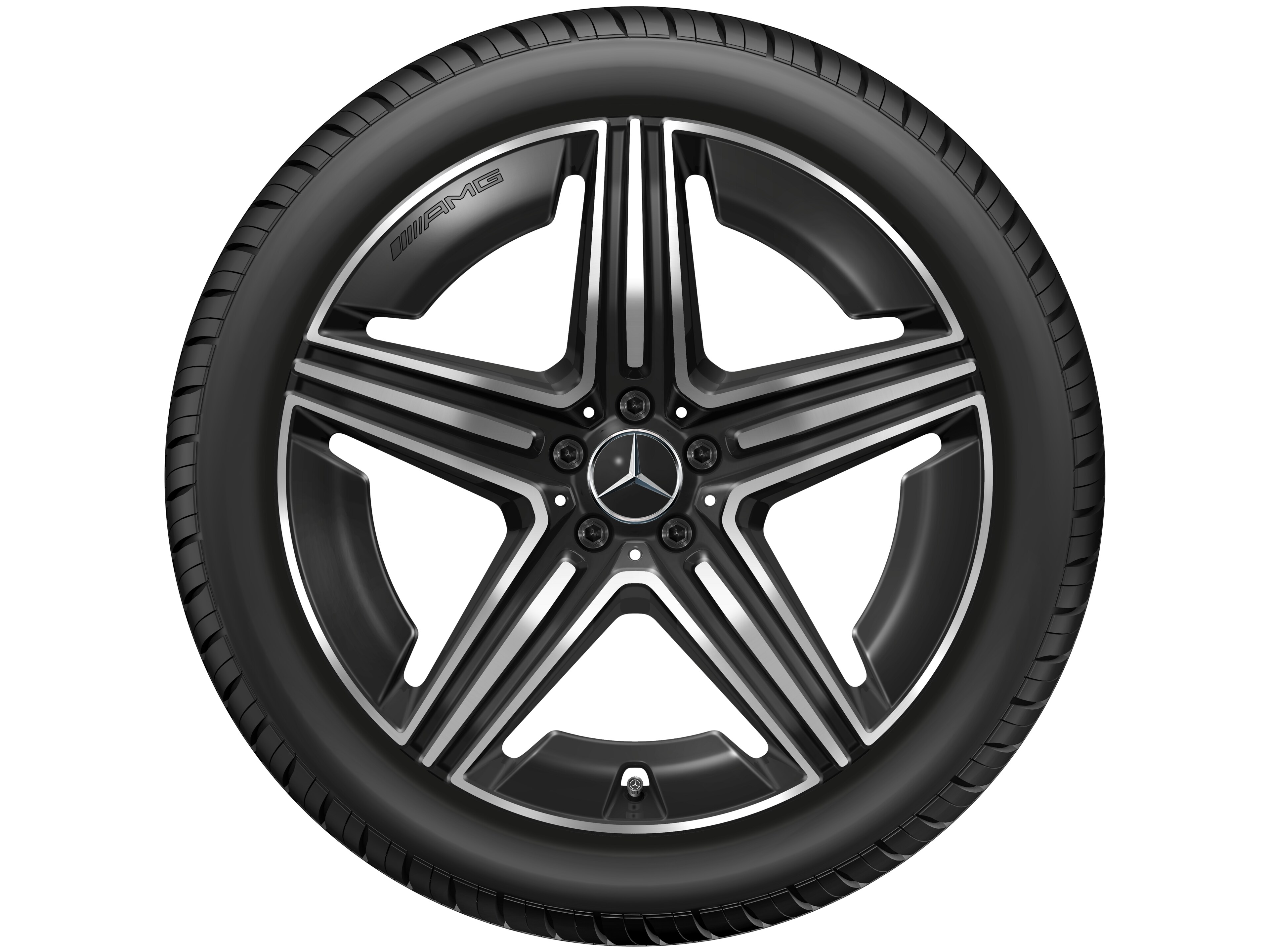 Cerchio a 5 doppie razze AMG, 53,3 cm (21 pollici) - 11 J x 21 ET 49, colore nero, Tornitura a specchio