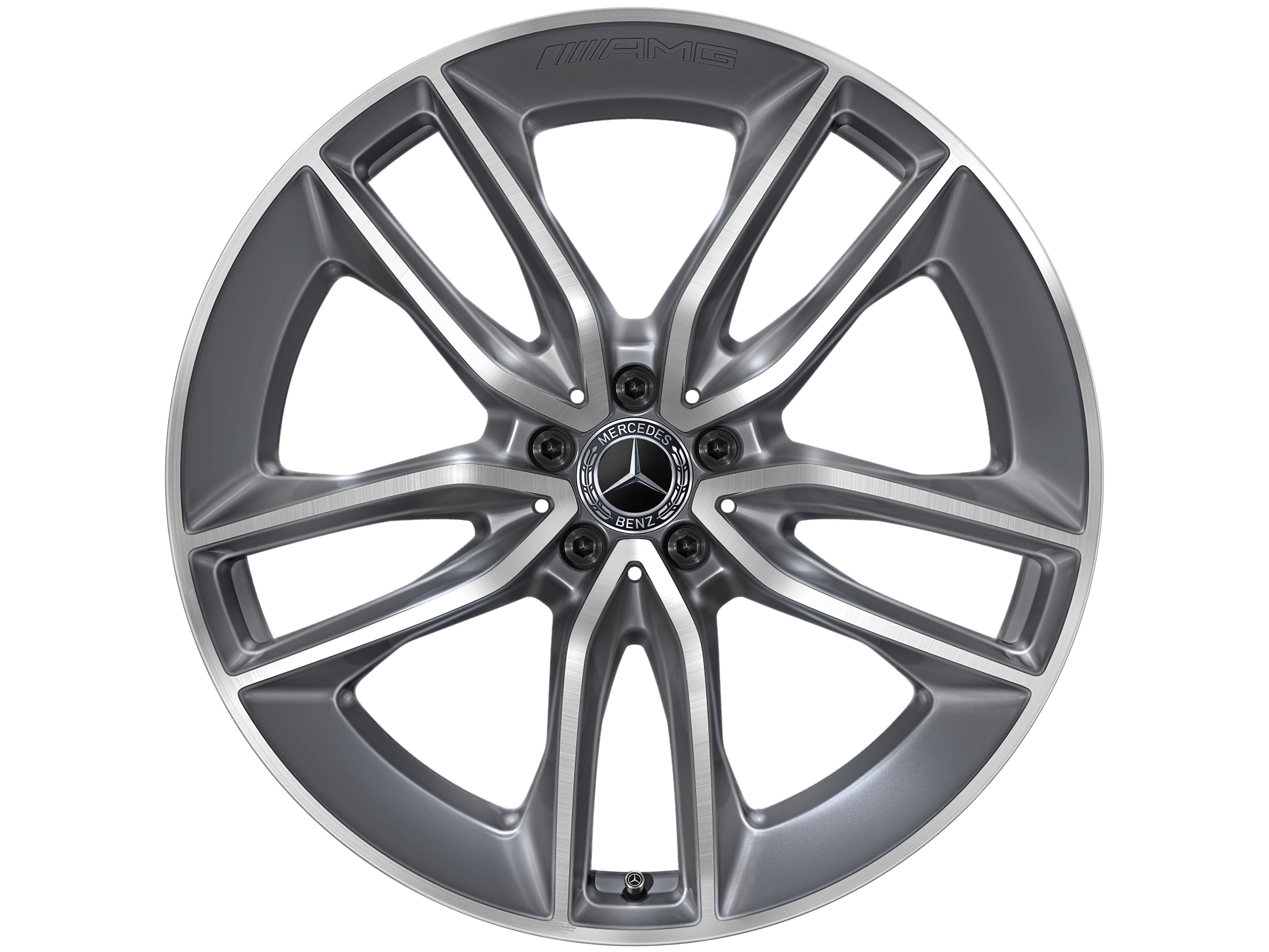 Cerchio a 5 doppie razze AMG, 55,9 cm (22 pollici) - 11 J x 22 ET 50, grigio tremolite metallizzato, Tornitura a specchio