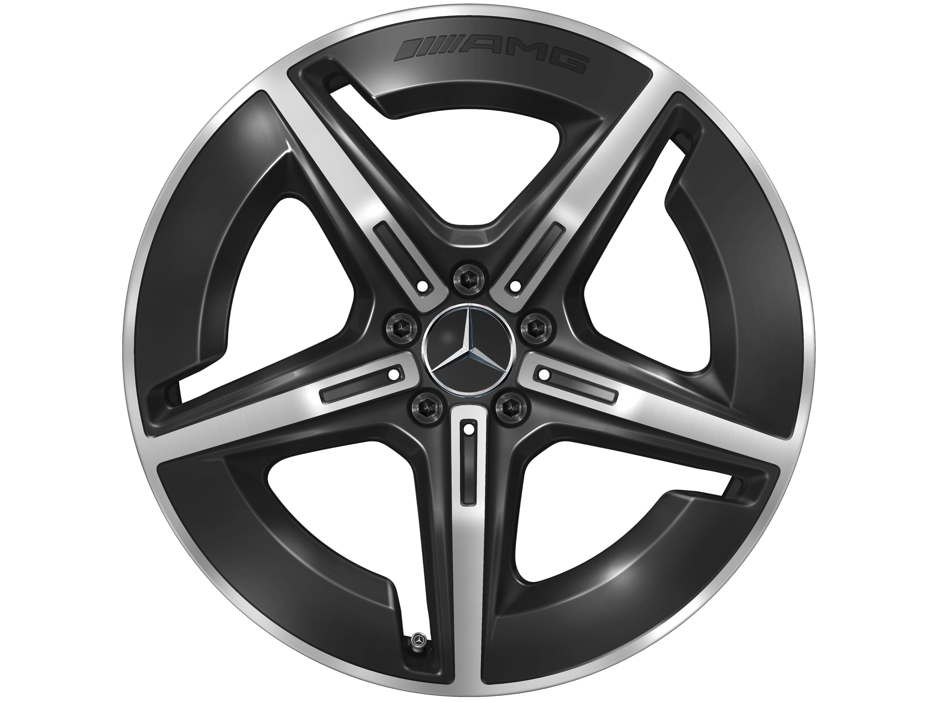 Cerchio in lega leggera AMG, con design a 5 razze, 50,8 cm (20 pollici), Con ottimizzazione aerodinamica - 8 J x 20 ET 32,7, colore nero, Tornitura a specchio
