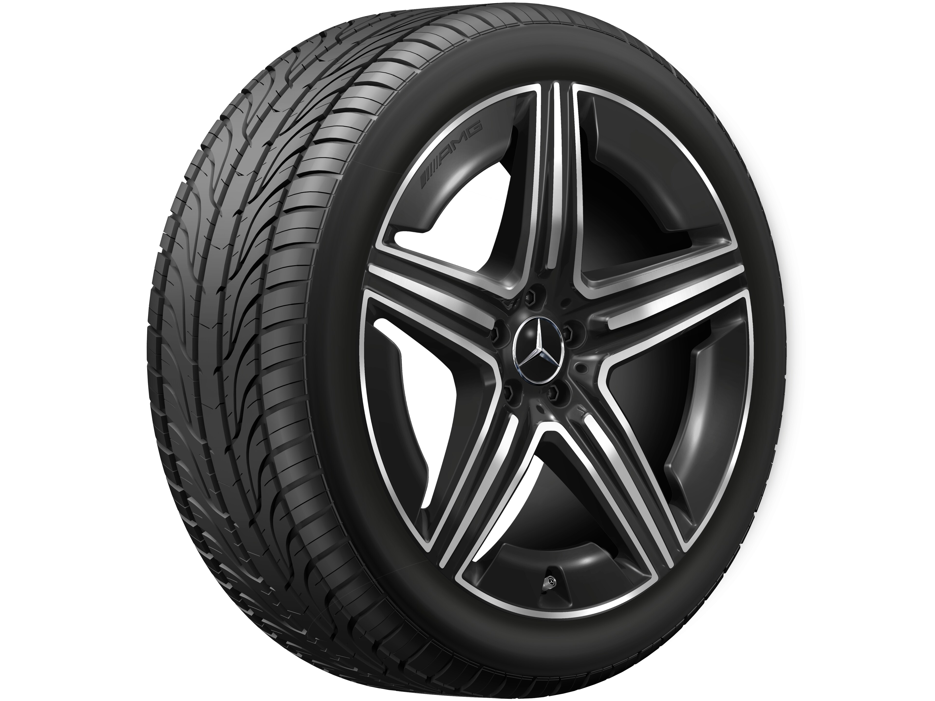 Cerchio a 5 doppie razze AMG, 53,3 cm (21 pollici) - 11 J x 21 ET 49, colore nero, Tornitura a specchio