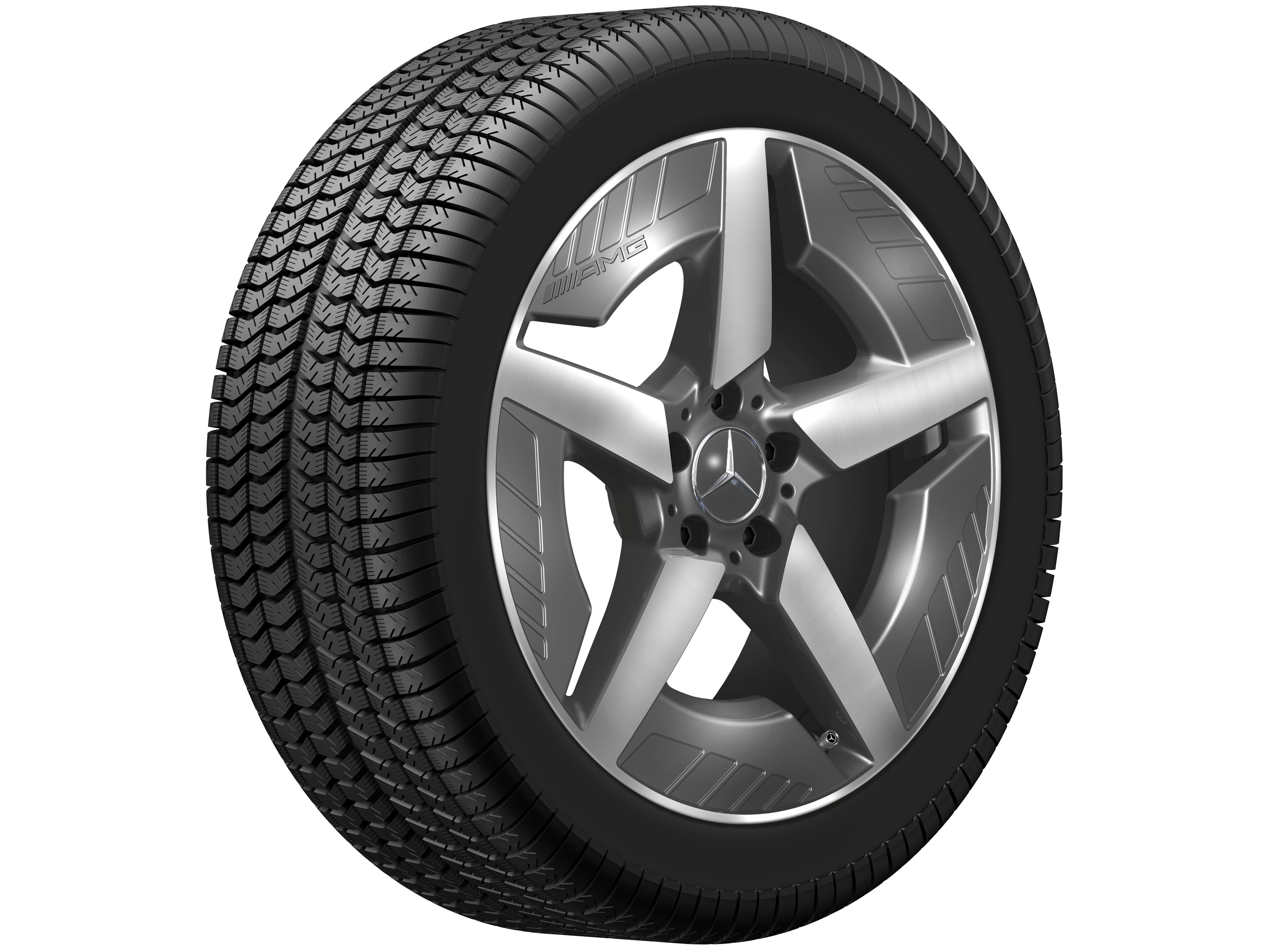Cerchio in lega leggera AMG, con design a 5 razze, 48,3 cm (19 pollici), con tornitura a specchio - 9 J x 19 ET 58,7, Grigio tantalio, Tornitura a specchio
