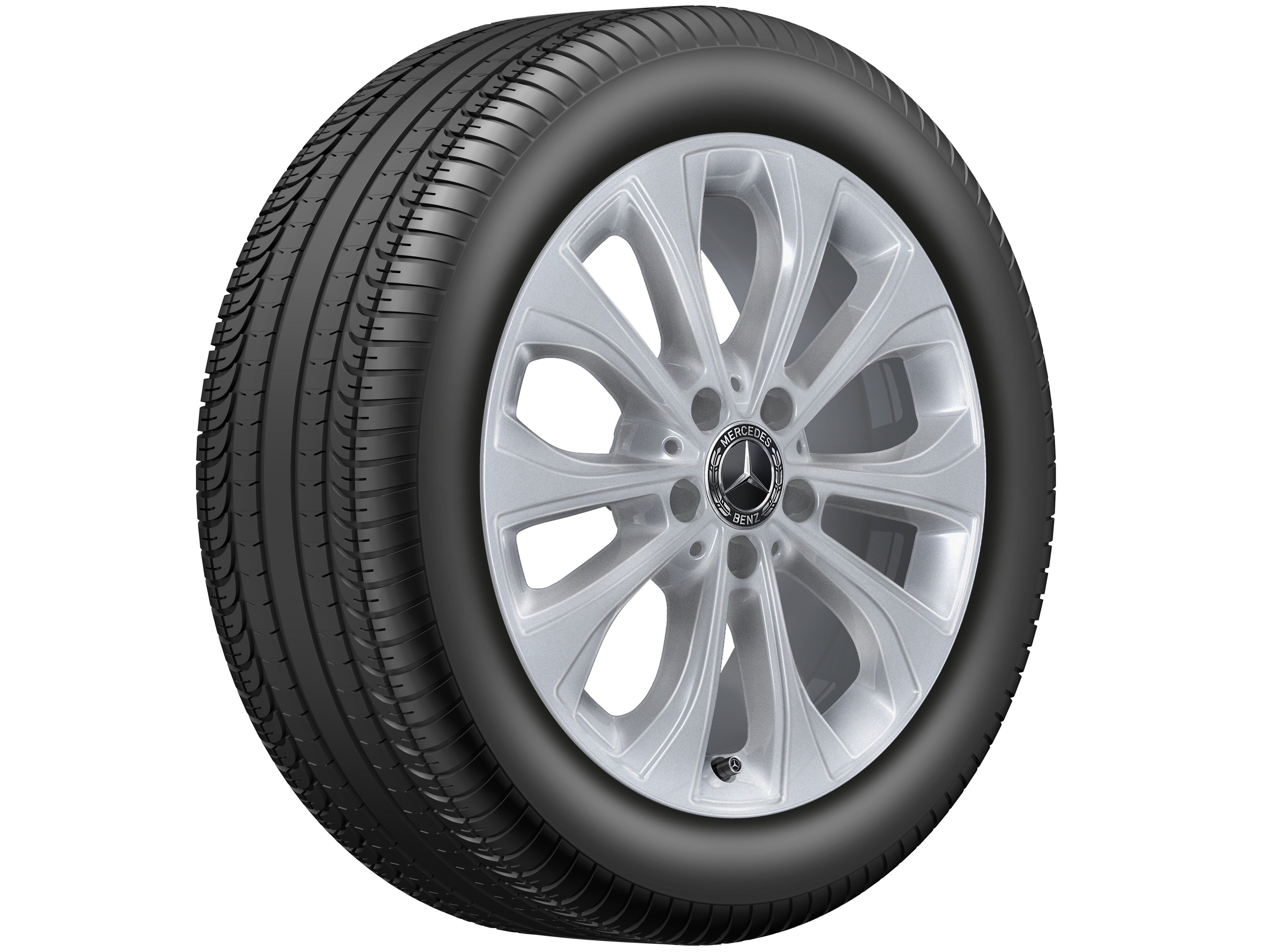 Cerchio a 10 razze, 43,2 cm (17 pollici) - 7 J x 17 ET 48,5, argento vanadio, verniciato