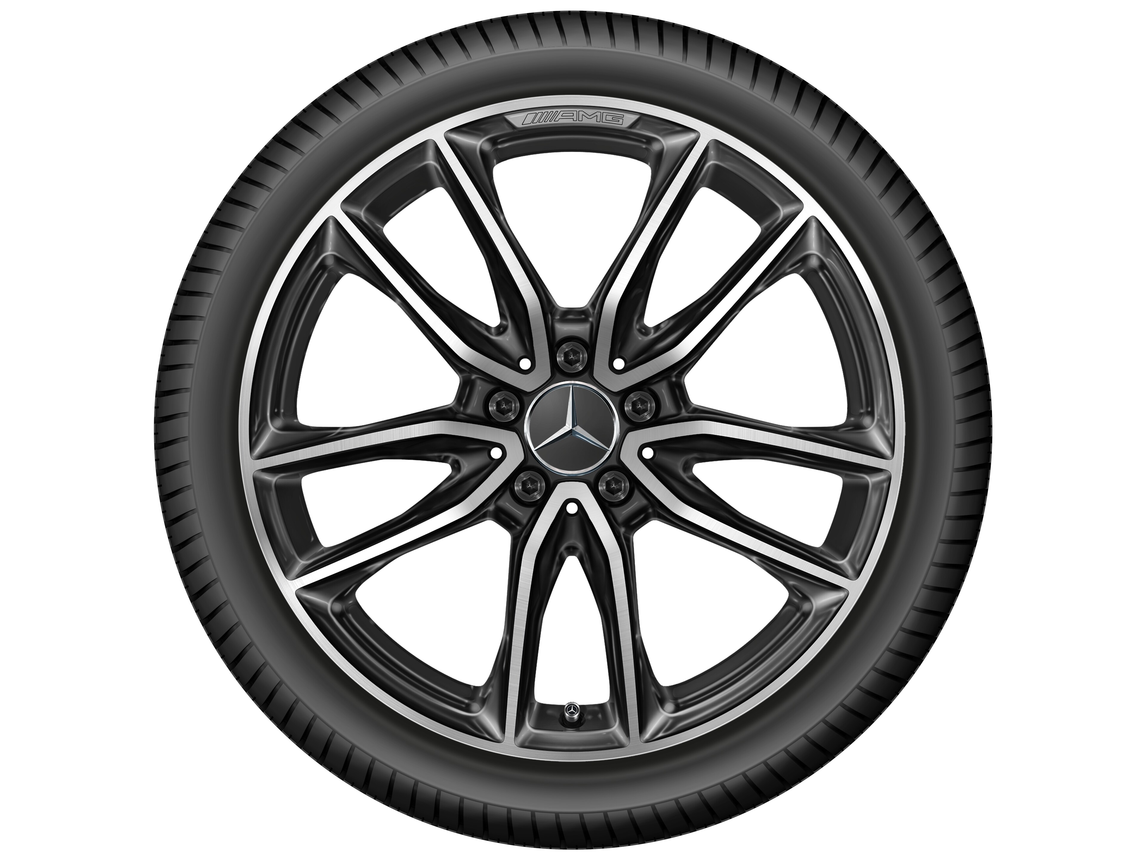 Cerchio a 5 doppie razze AMG, 48,3 cm (19 pollici) - 7,5 J x 19 ET 49, colore nero, Tornitura a specchio