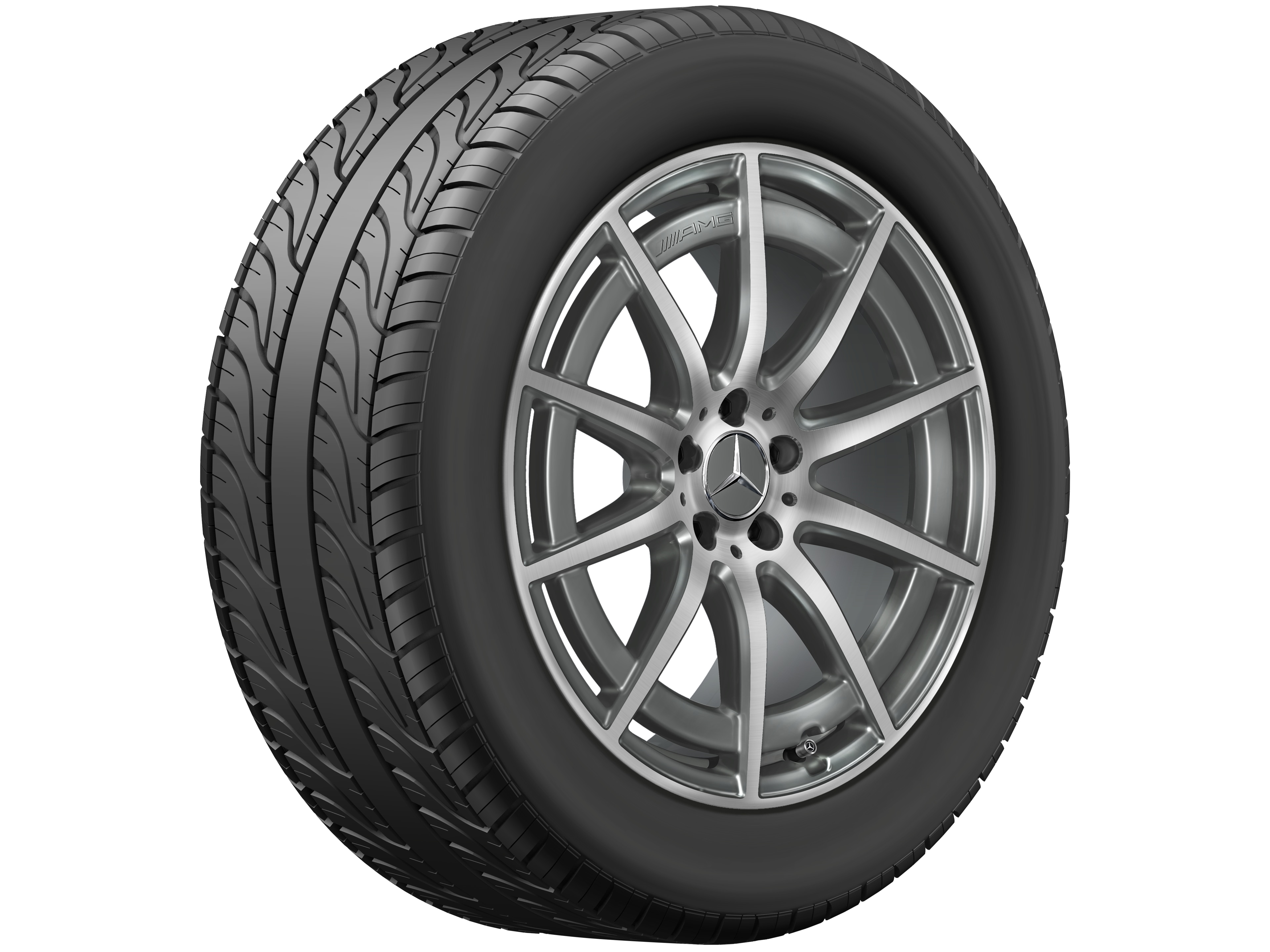 Cerchio a 10 razze AMG, 48,3 cm (19 pollici) - 9,5 J x 19 ET 25, Grigio tantalio, Tornitura a specchio
