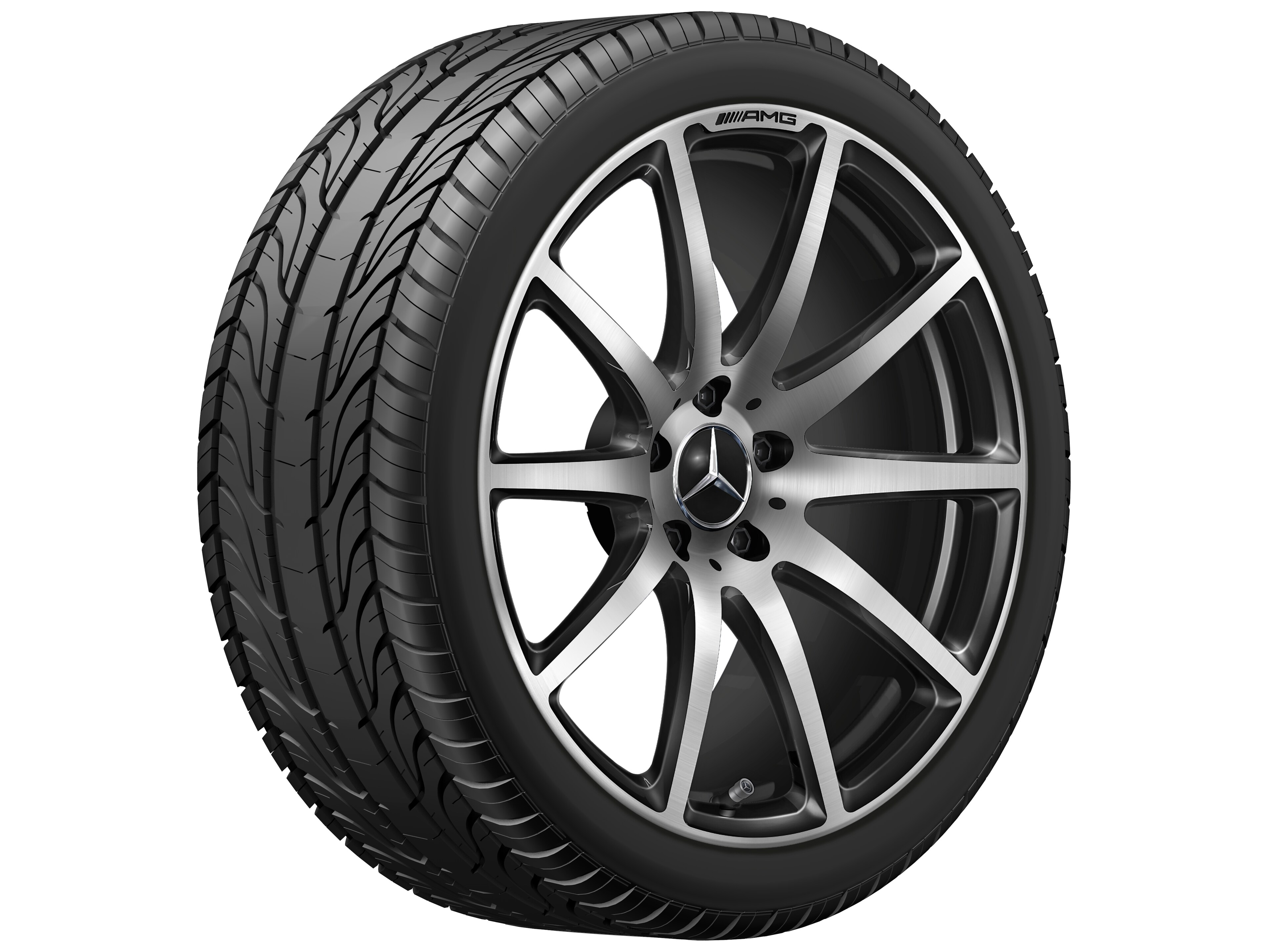 Cerchio fucinato AMG con design a 10 razze, 48,3 cm (19 pollici) - 9 J x 19 ET 27, colore nero, Lucidato