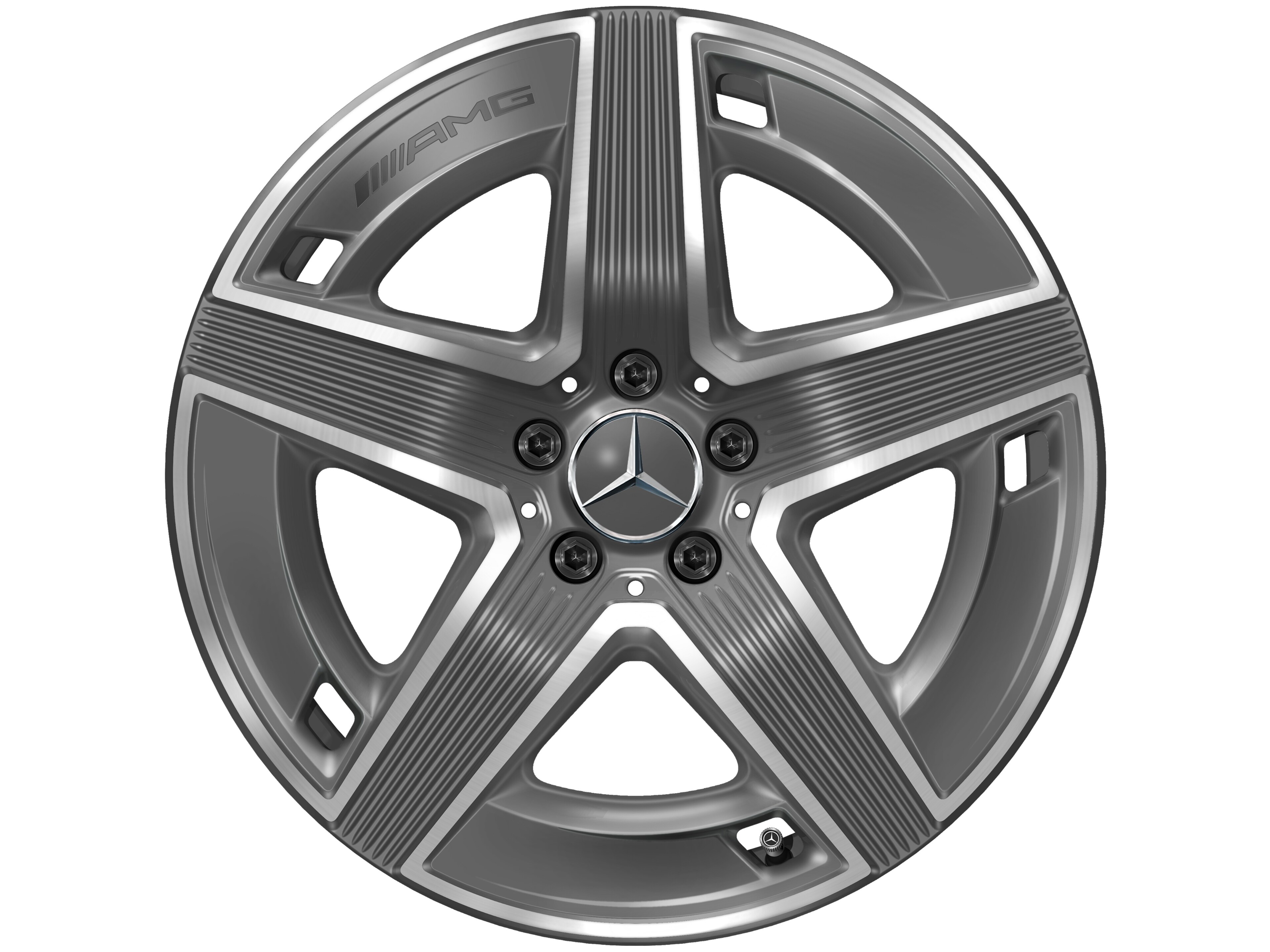 Cerchio a 5 razze AMG, 48,3 cm (19 pollici) - 9 J x 19 ET 30, Grigio tantalio, Tornitura a specchio