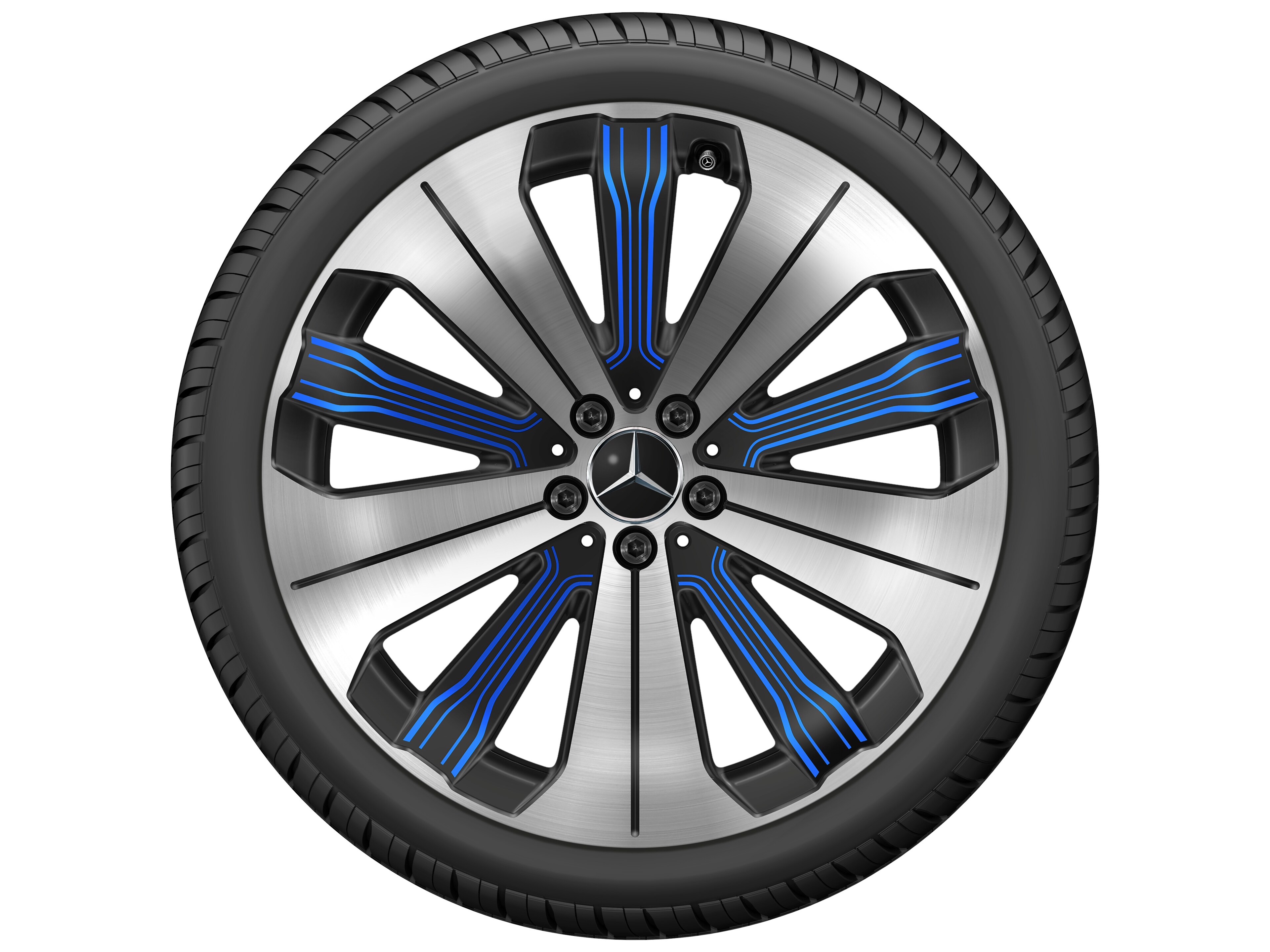 Cerchio a 10 razze, Aero, 53,3 cm (21 pollici), con tornitura a specchio - 9,5 J x 21 ET 41,5, colore nero / blu, Tornitura a specchio
