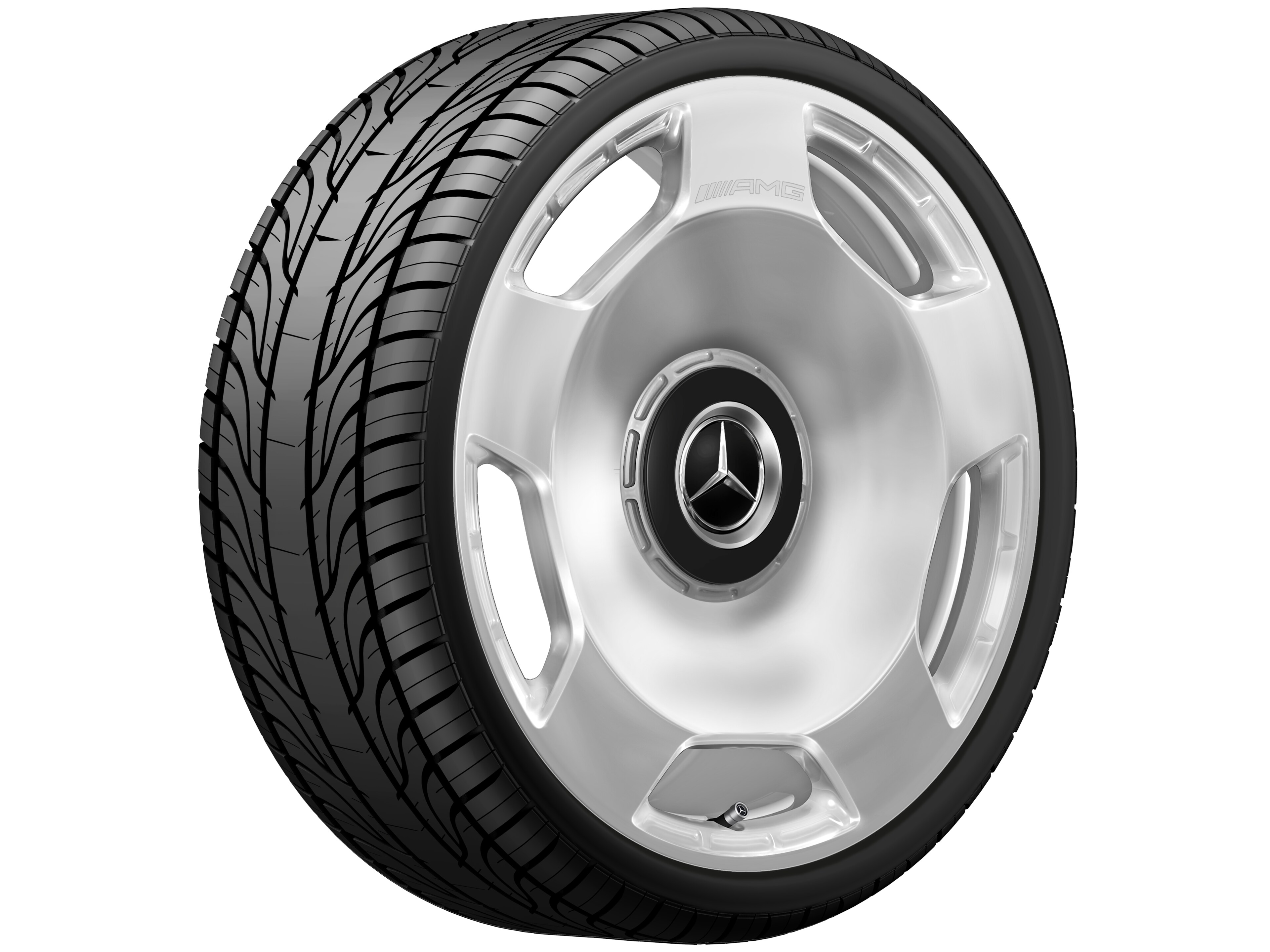 Cerchio fucinato AMG con design a 5 fori, 58,4 cm (23 pollici) - 11,5 J x 23 ET 47, argento, lucidato ad alta lucidità