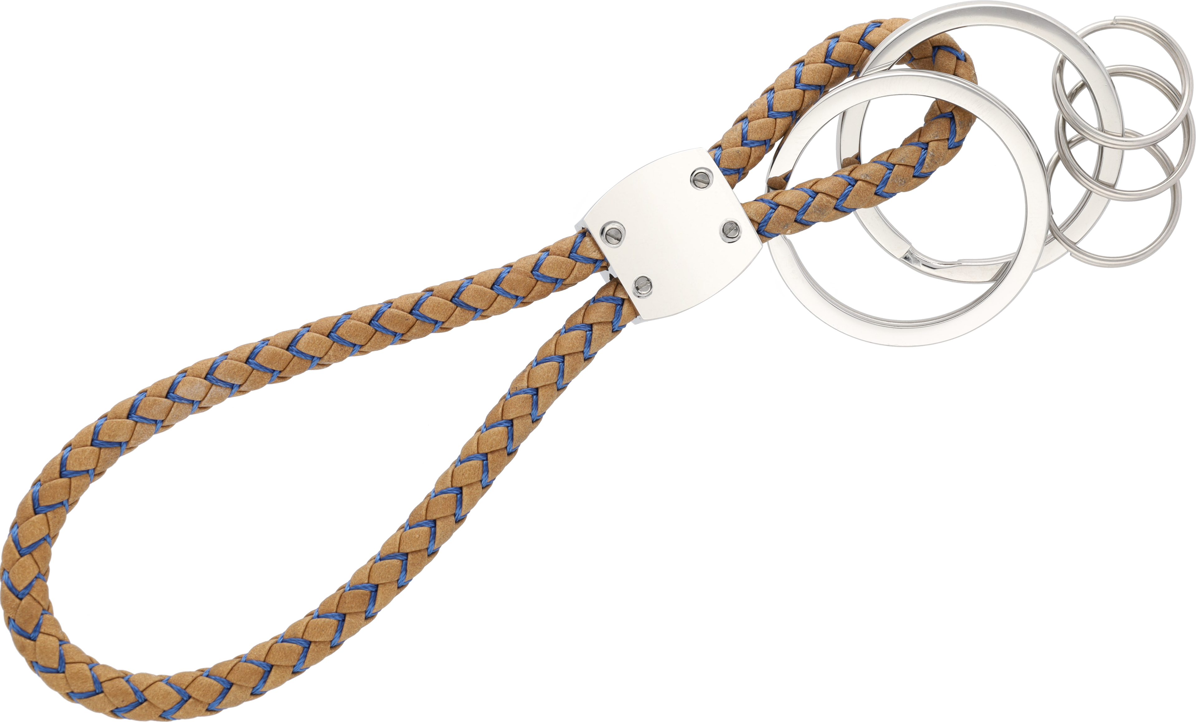 Portachiavi, CLASSIC, Elegance - cognac / blu, Pelle di vitello / nylon / acciaio inox, lucidato ad alta lucidità