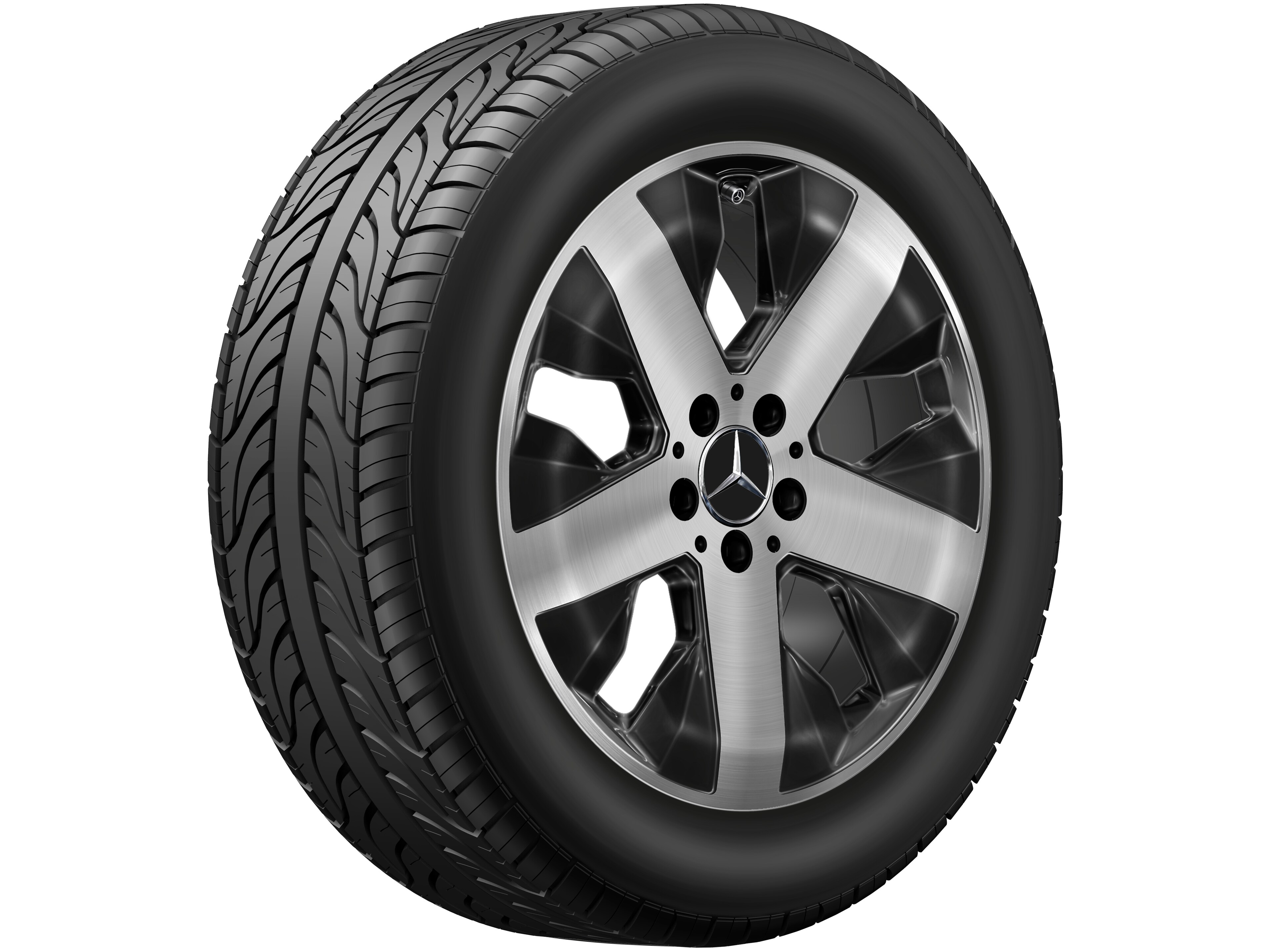 Cerchio a 5 razze, 45,7 cm (18 pollici) - 7,5 J x 18 ET 53, colore nero, Tornitura a specchio