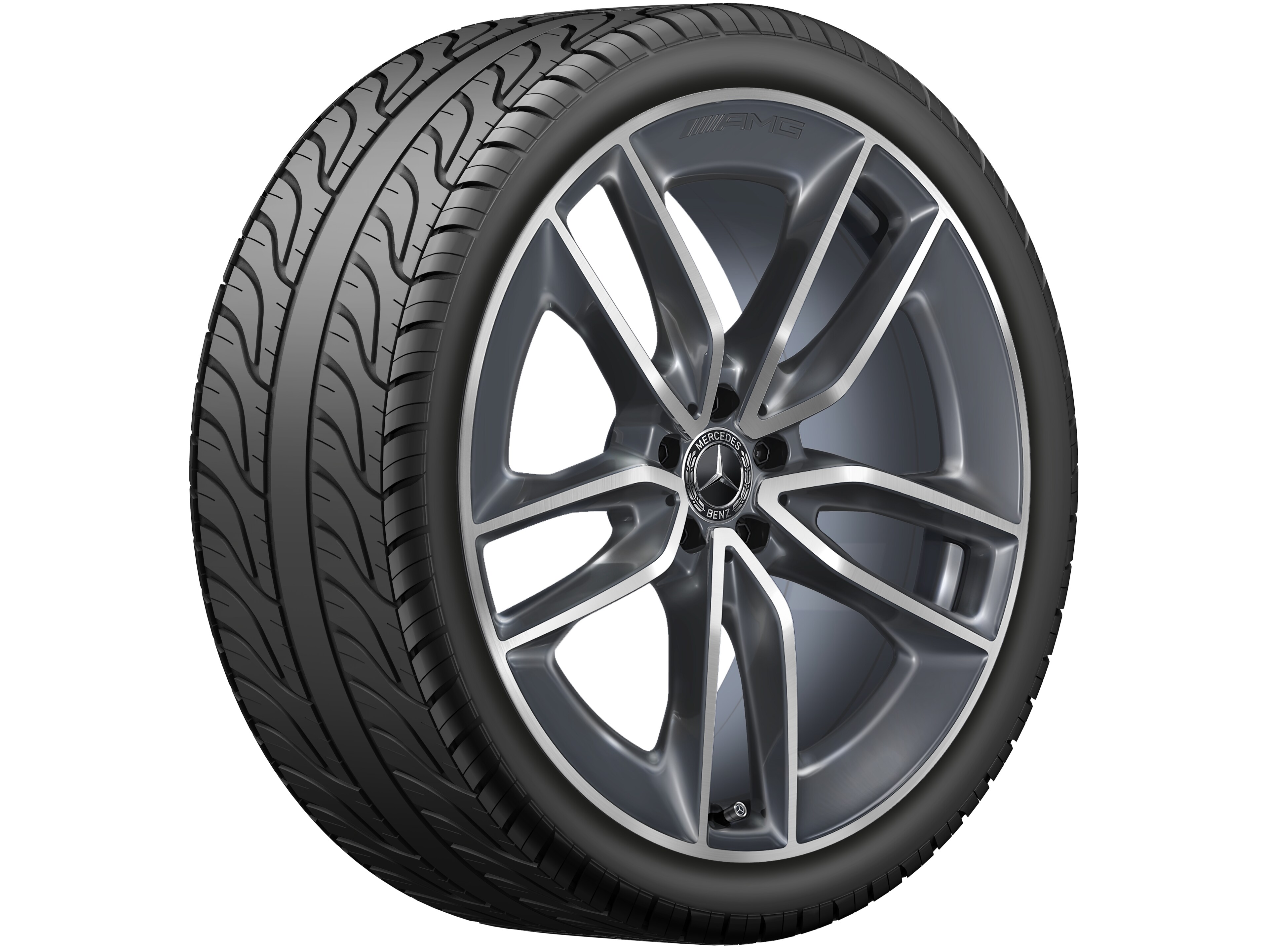 Cerchio a 5 doppie razze AMG, 55,9 cm (22 pollici) - 11 J x 22 ET 50, grigio tremolite metallizzato, Tornitura a specchio