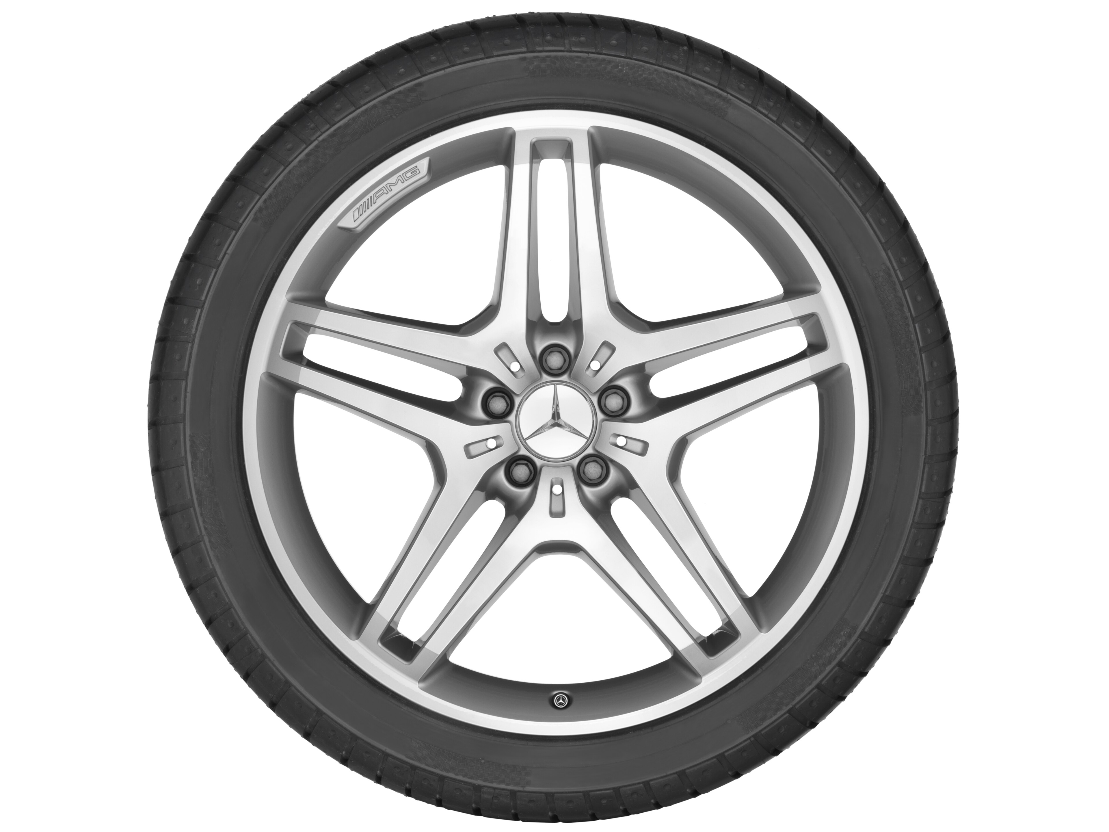 Cerchio a 5 doppie razze AMG, 53,3 cm (21 pollici) - 9 J x 21 ET 53, argento, Tornitura a specchio