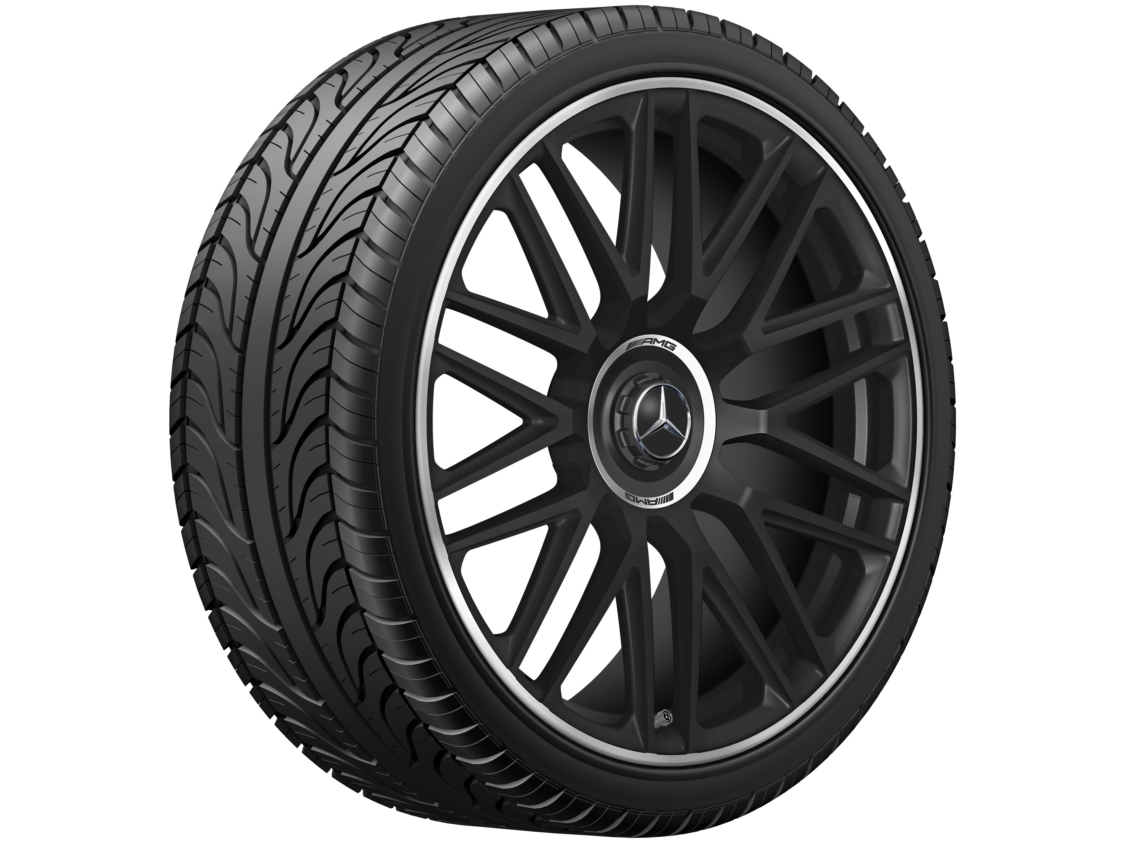 AMG Schmiederad im 10-Doppelspeichen-Design, 53,3 cm (21 Zoll), Felgenhorn glanzgedreht - 10,5 J x 21 ET 42, schwarz matt, Felgenhorn glanzgedreht