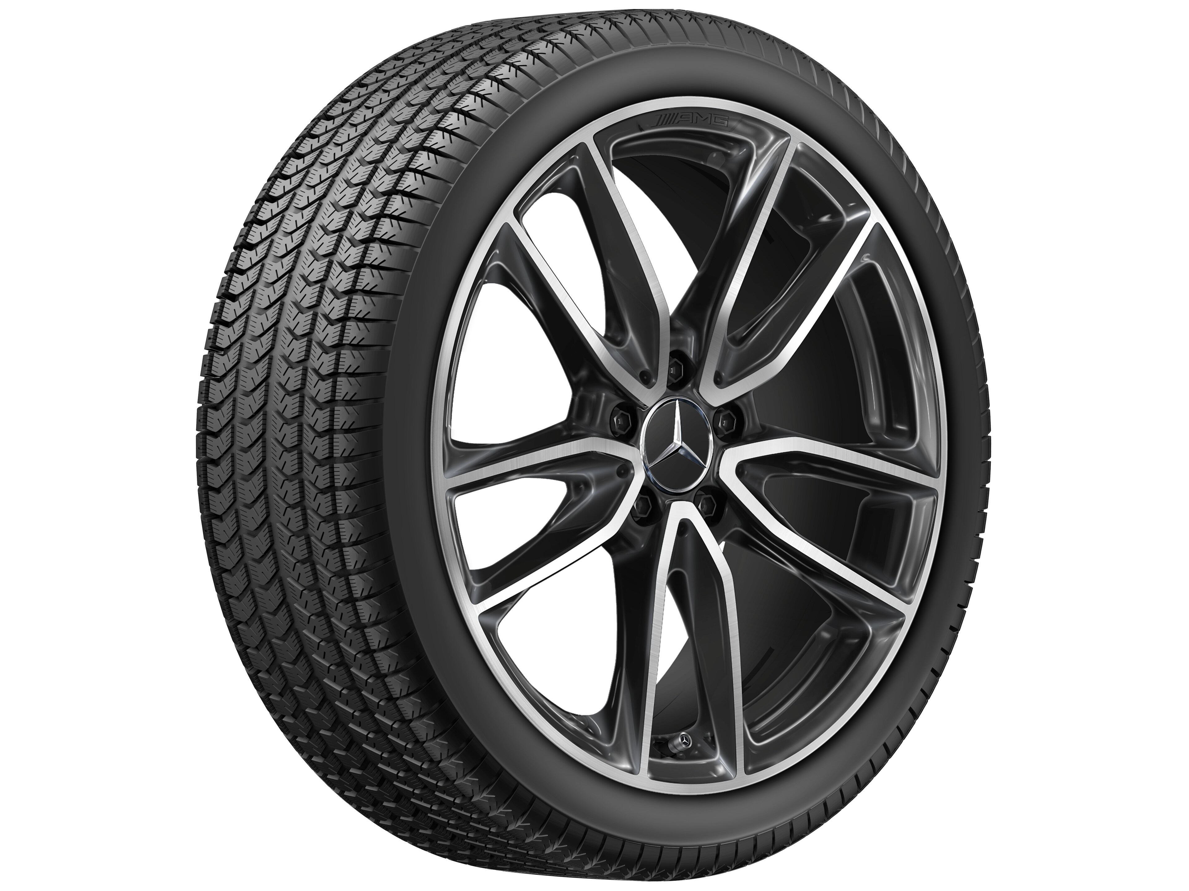 Cerchio a 5 doppie razze AMG, 48,3 cm (19 pollici) - 7,5 J x 19 ET 49, colore nero, Tornitura a specchio