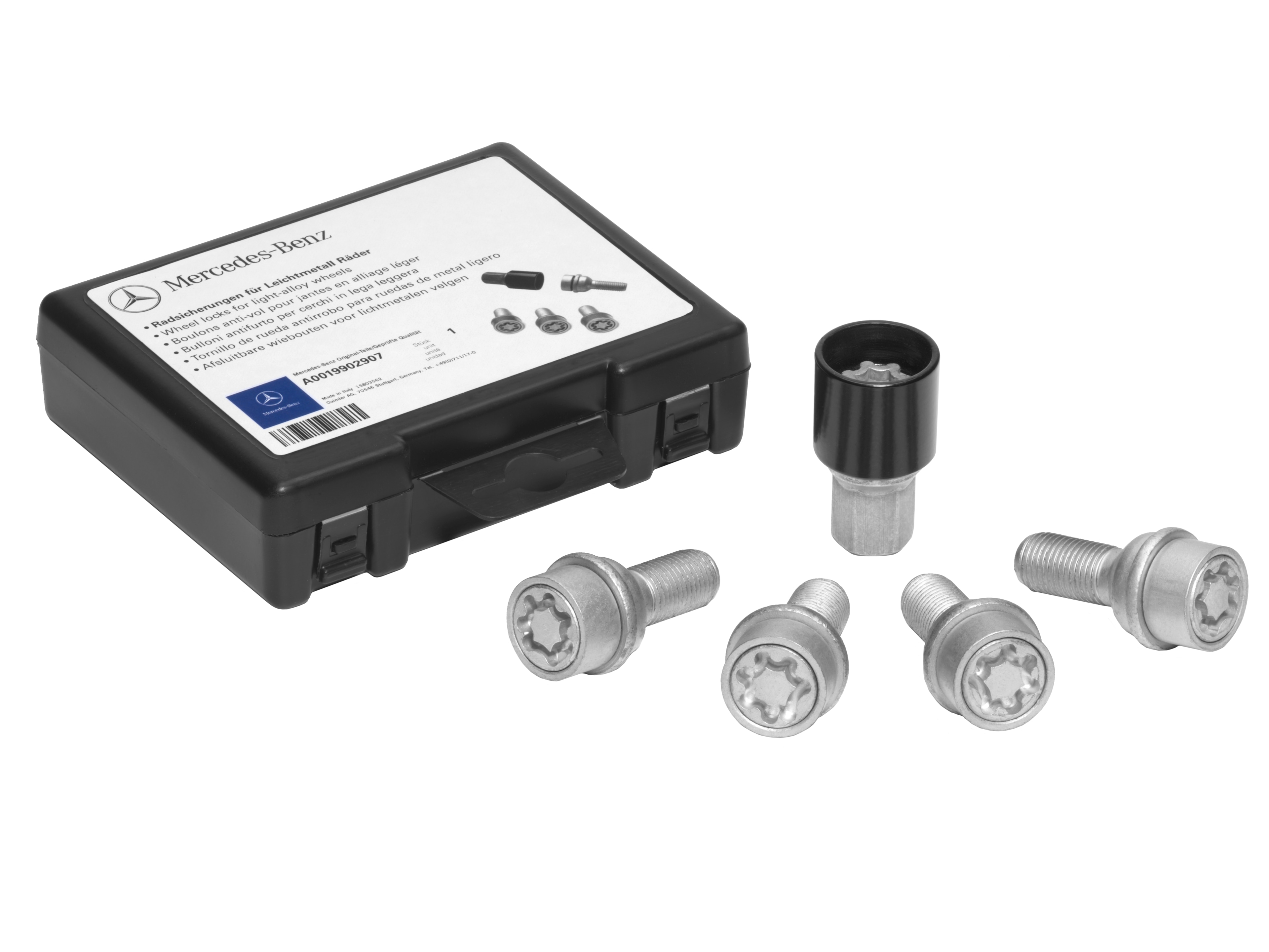 Set di bulloni antifurto, M14 x 1,5 x 25,5 - argento