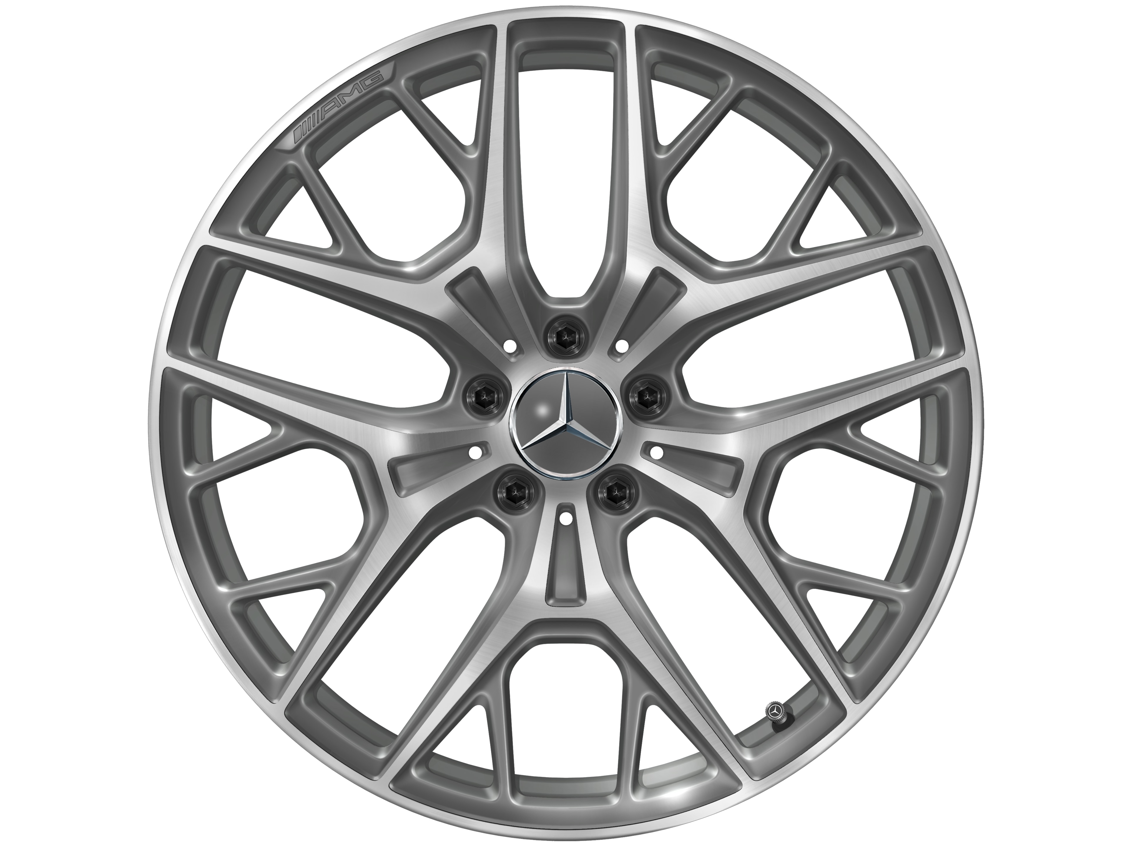 Cerchio in lega leggera AMG, con design a razze incrociate, 50,8 cm (20 pollici) - 9 J x 20 ET 34, grigio Himalaya, Tornitura a specchio