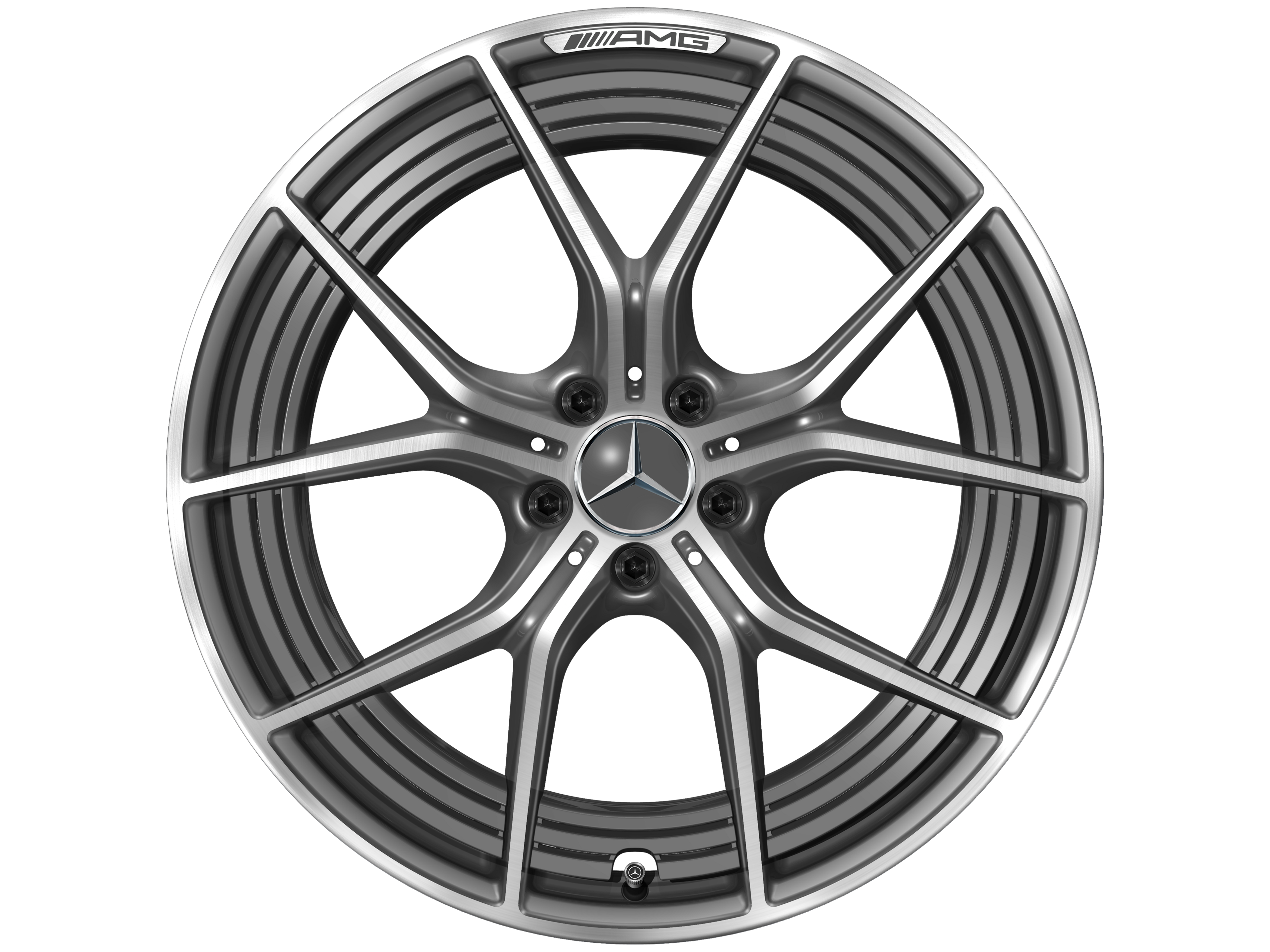 Cerchio fucinato AMG con design a 5 doppie razze, 53,3 cm (21 pollici) - 11 J x 21 ET 60, Grigio tantalio, Tornitura a specchio