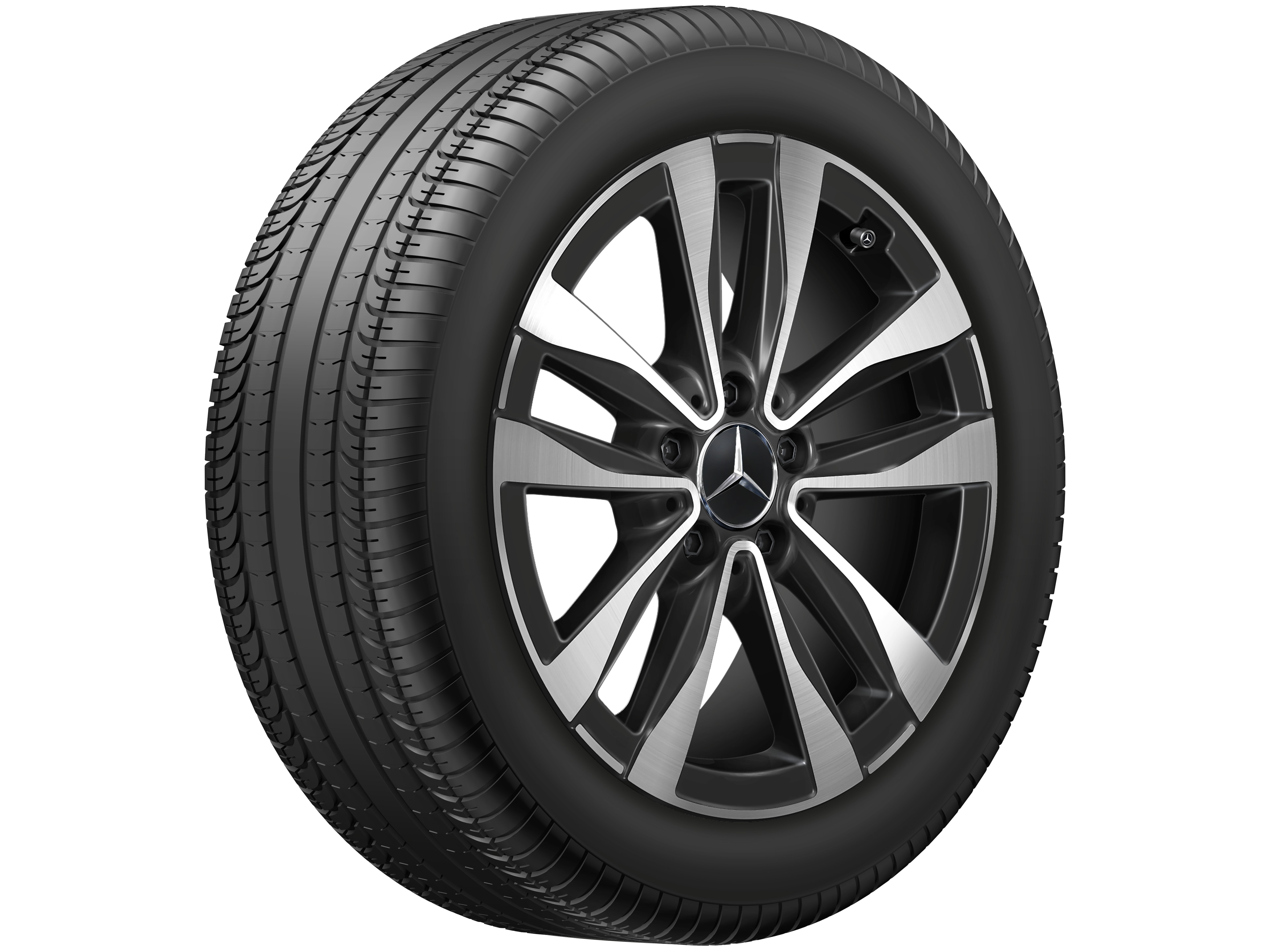 Cerchio a 5 doppie razze, Aero, 43,2 cm (17 pollici), con tornitura a specchio - 8 J x 17 ET 49,5, colore nero, Tornitura a specchio