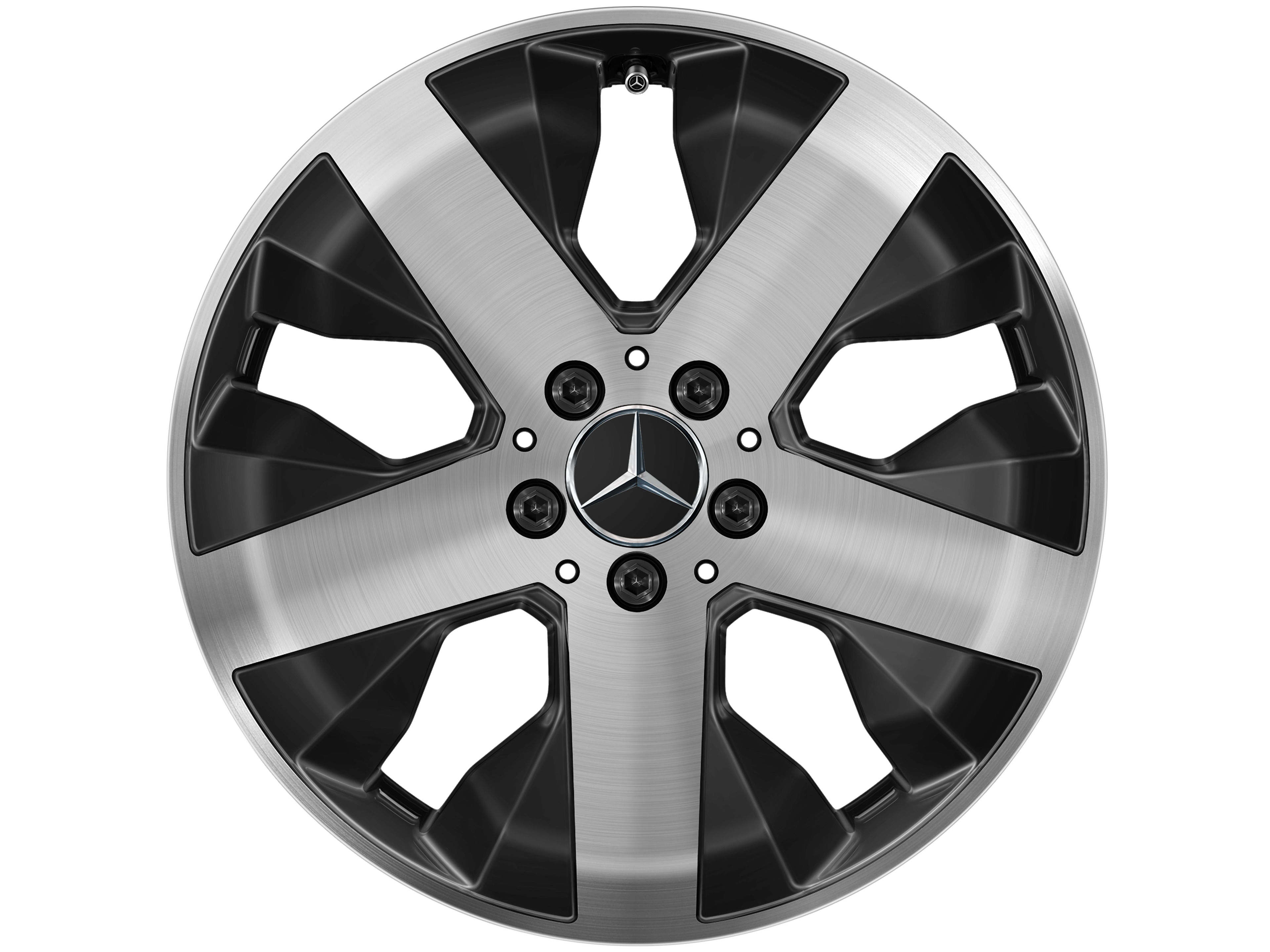 Cerchio a 5 razze, 45,7 cm (18 pollici) - 7,5 J x 18 ET 53, colore nero, Tornitura a specchio