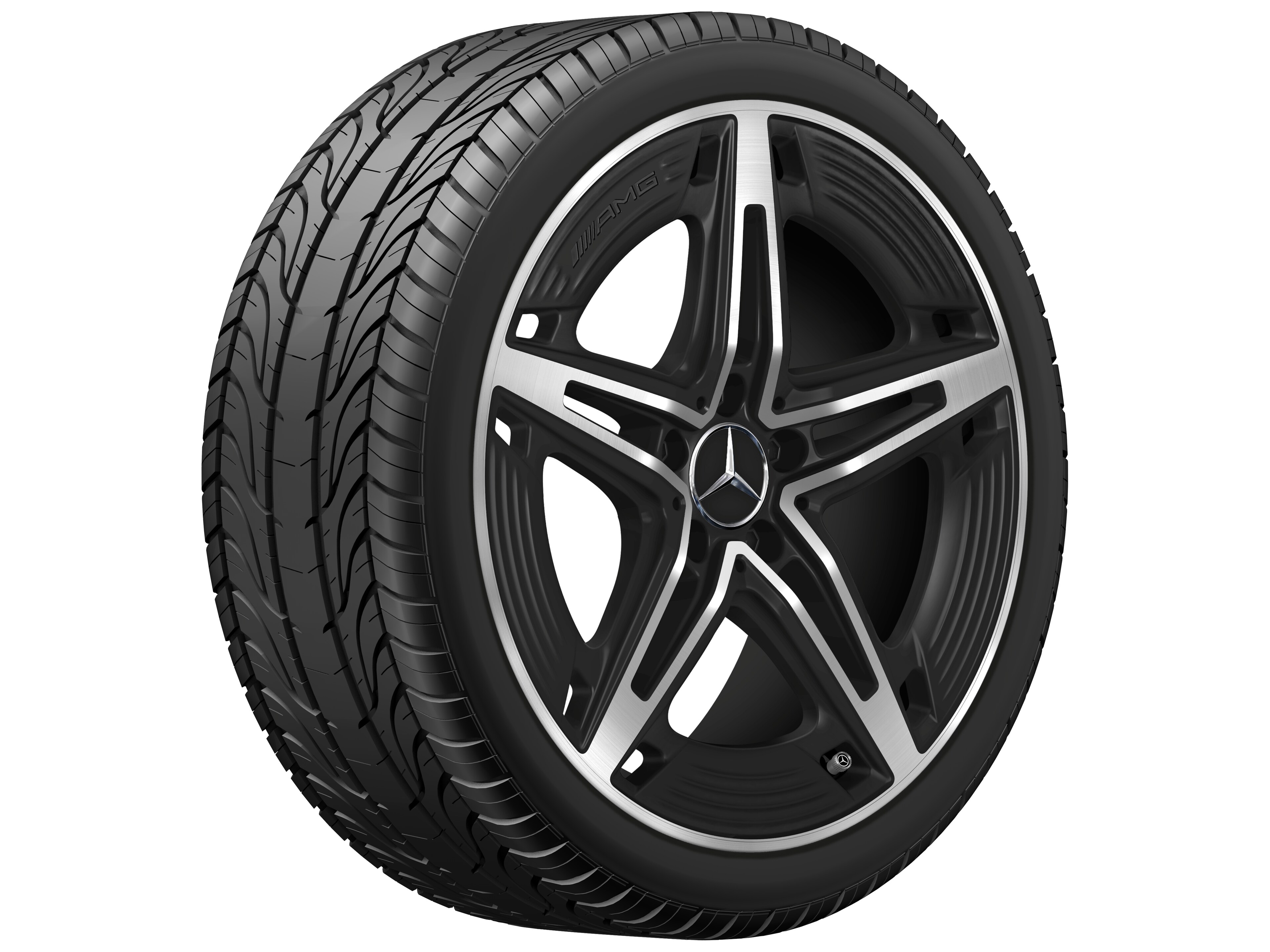 Cerchio a 5 razze AMG, 48,3 cm (19 pollici) - 8,5 J x 19 ET 55,2, nero opacizzato, Tornitura a specchio